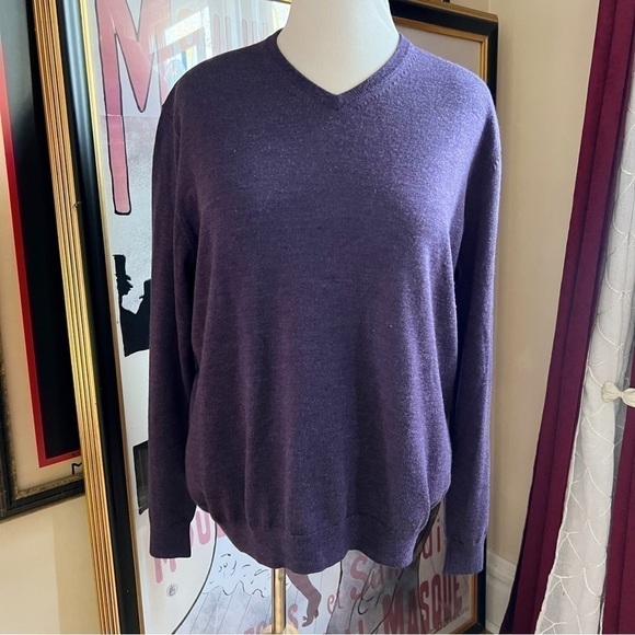 Calvin Klein 100% Extra Fine Merino Wool Royal Purple V-Neck   Sweater Size XL - Picture 1 of 9